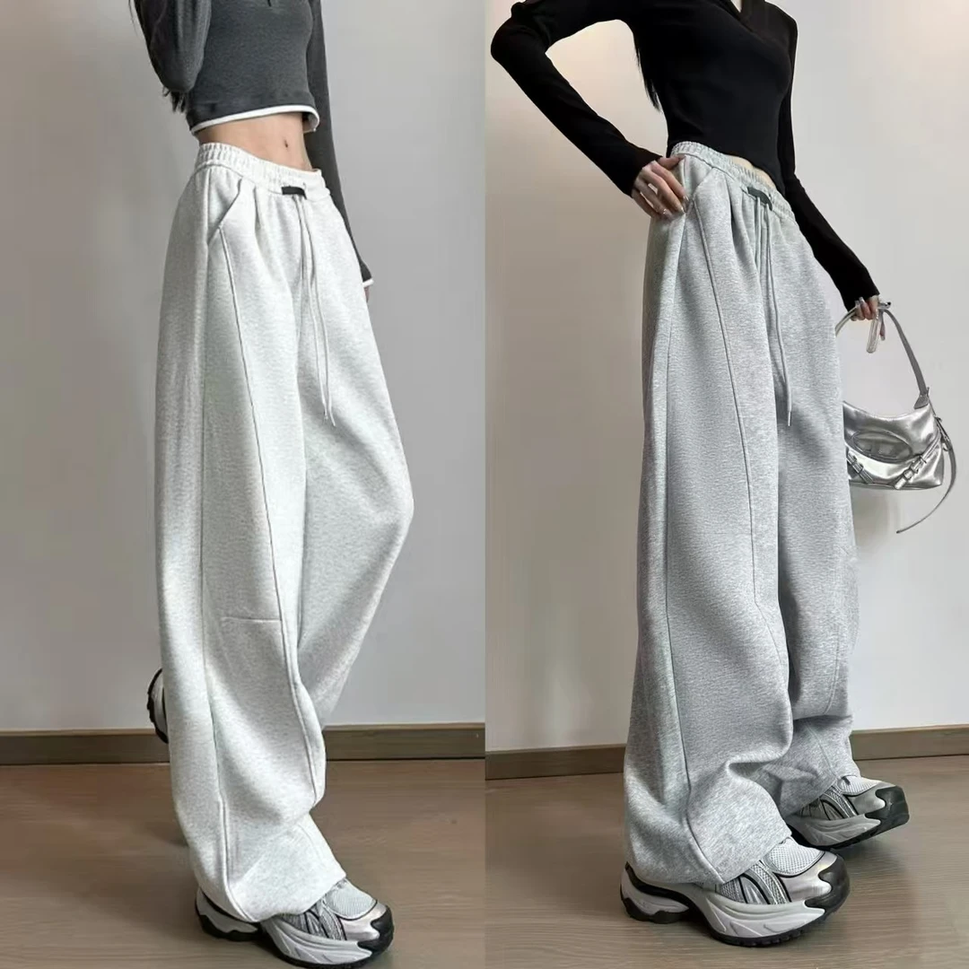 2025黑标镰刀卫裤女秋冬季高腰慵懒风宽松运动裤休闲阔腿裤弯刀裤