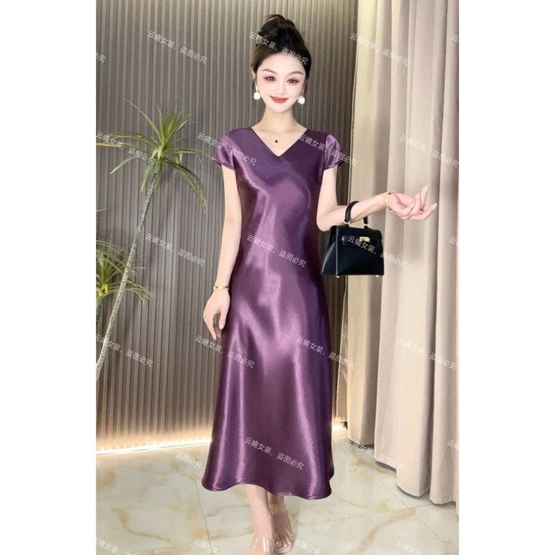 【小飞袖连衣裙】醋酸缎面鱼尾裙45度斜裁夏季百搭显瘦高级感长裙