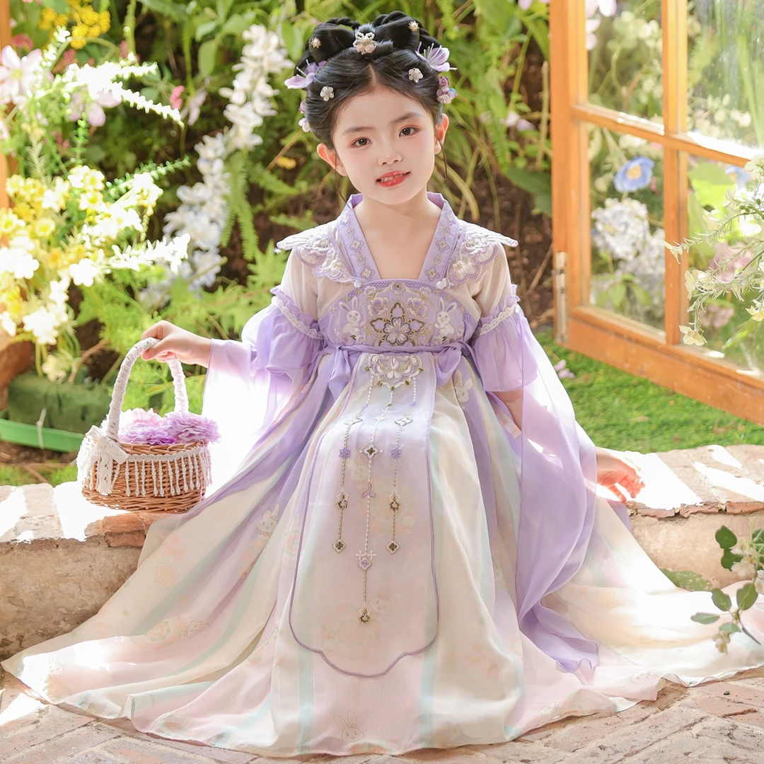SL3347汉服女童2025儿童古装超仙唐装中国风小女孩古风春秋连衣裙