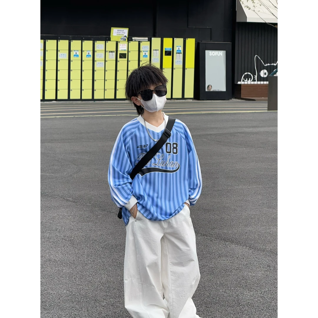 现货THE LUHAN【维尼海岸】春秋休闲条纹亲子装中大童韩版长袖25116