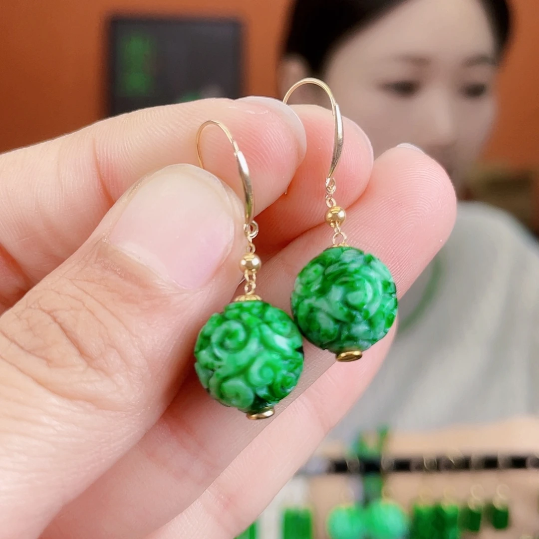 翡翠18K金镶嵌耳饰