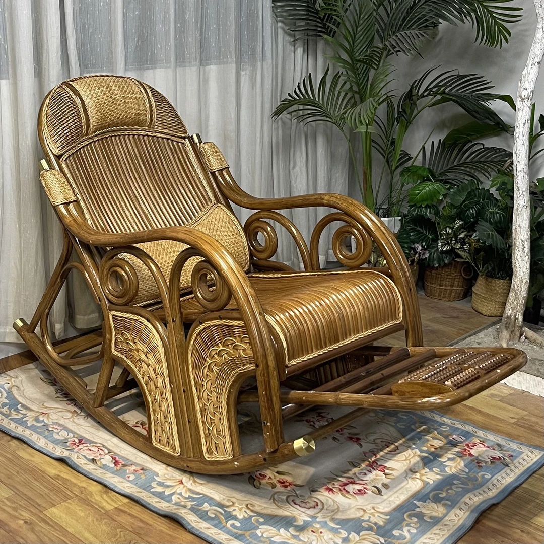 真藤排枝摇椅家用加粗大号摇椅客厅午睡椅单人阳台椅