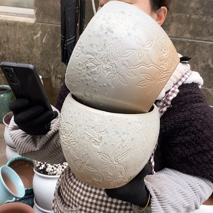 紫砂花盆瑕疵口18高18瑕疵