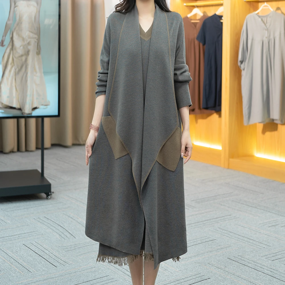2025新款洋气休闲开衫中长款外套时尚长款外披百搭气质2407-138