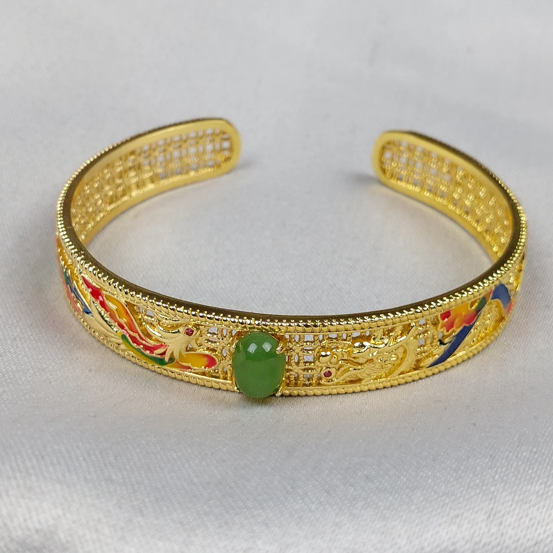 （店长推荐）精美国潮和田玉戒面手镯