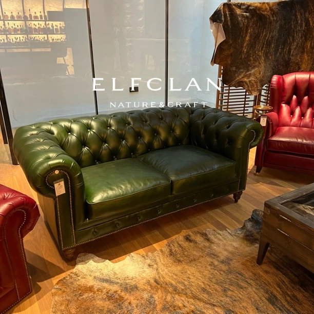 茶室设计真皮轻奢客厅单人复古美式头层牛皮别墅双人欧式奢华