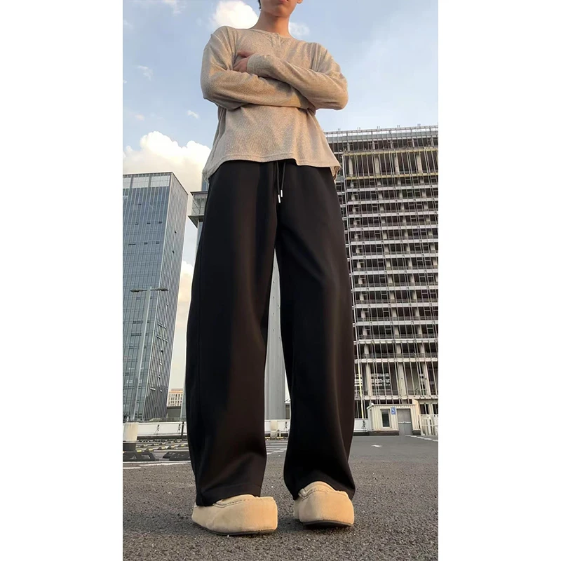 美式重磅纯色卫裤男女秋宽松百搭潮牌弯刀阔腿裤垂感运动休闲长裤