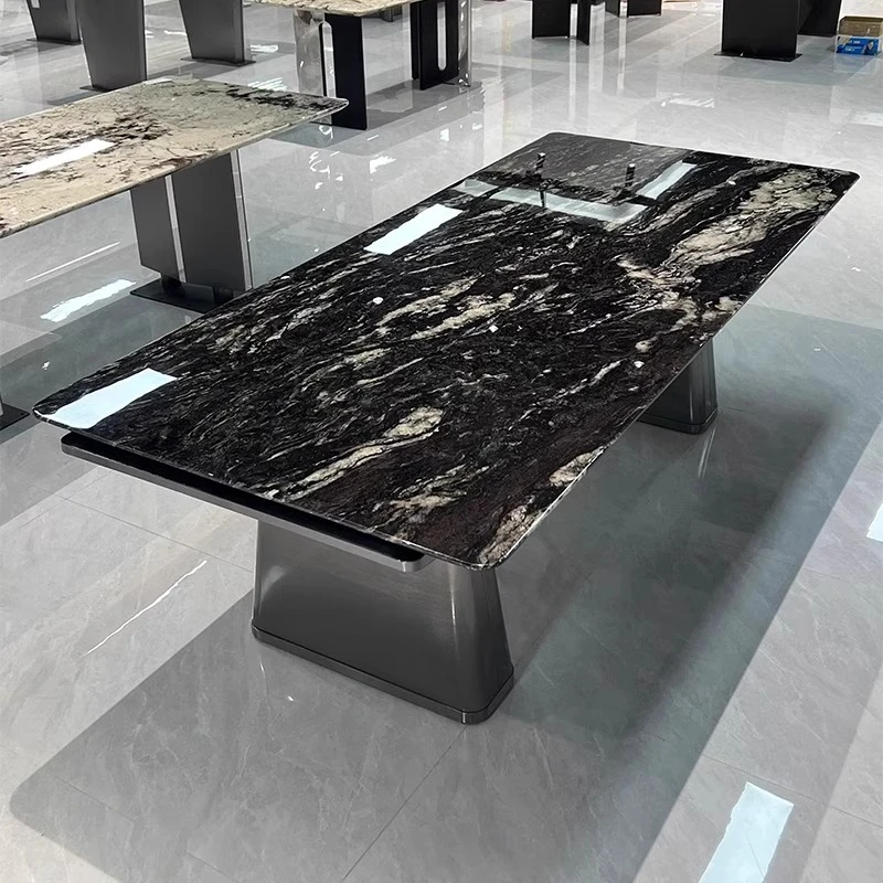 【宇宙黑】天然奢石餐桌家用餐厅简约意式中古长方形客厅饭桌