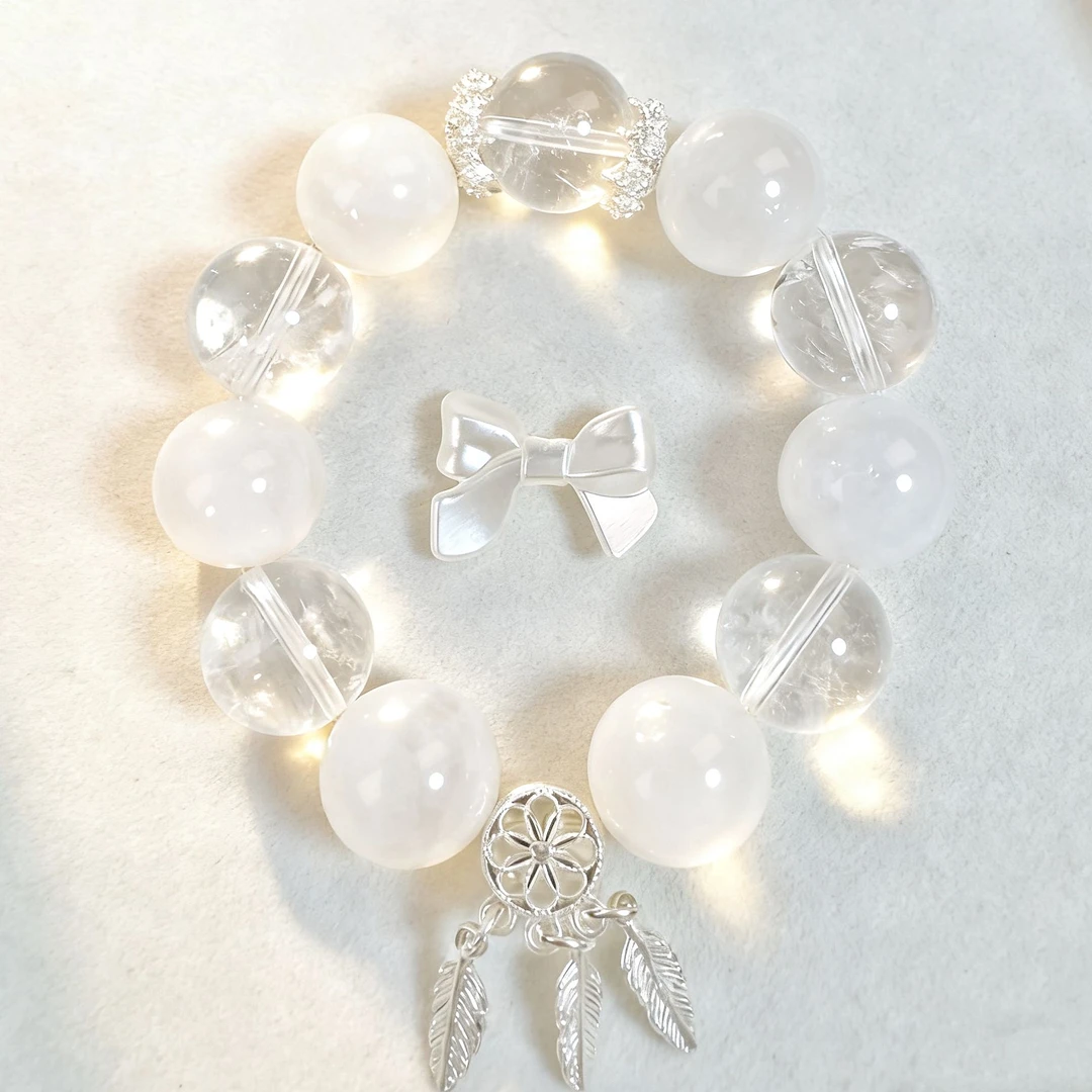 手链 【雪幽羽梦】高级简约设计感清冷气质冰透梦幻雪白捕梦网手串