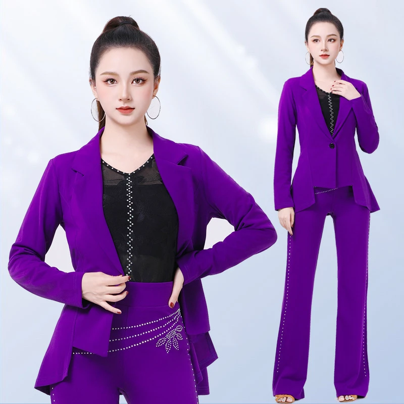新款小西装外套女春秋季吉特巴广场舞服装气质显瘦紫色套装上衣女