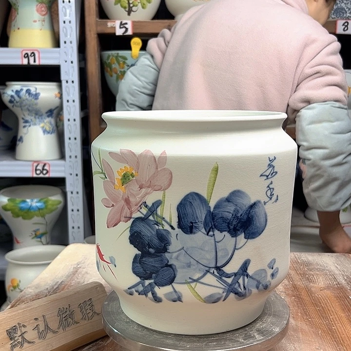 陶电饭煲青花荷花陶瓷