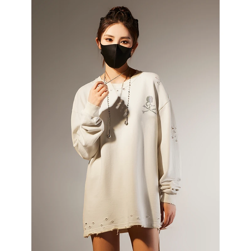 Masterndjunior卫衣暗黑潮牌高街套头破洞镶钻卫衣MJ22AWW503