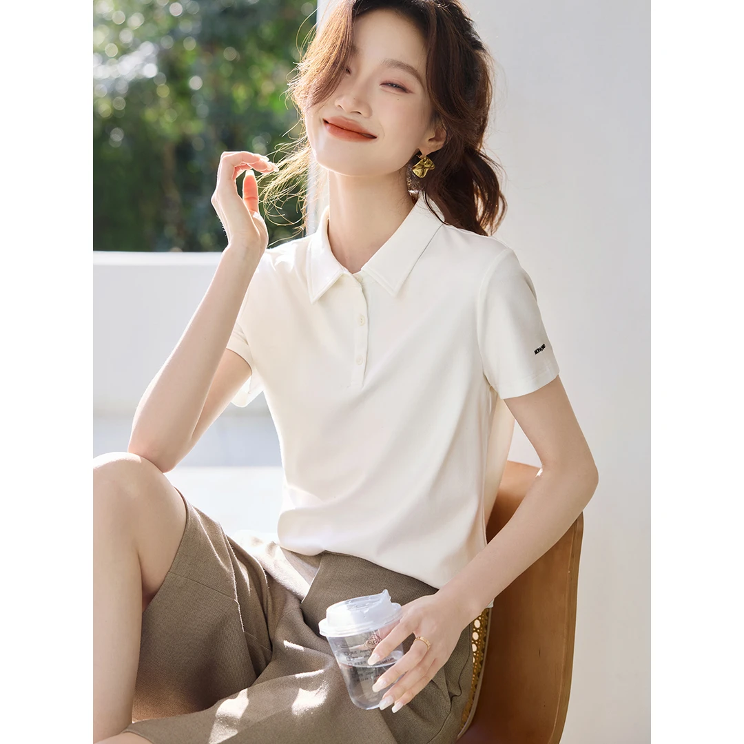 沫晗依美2025秋季新款纯色基础POLO女衬衫通勤百搭短袖女衬衫0421