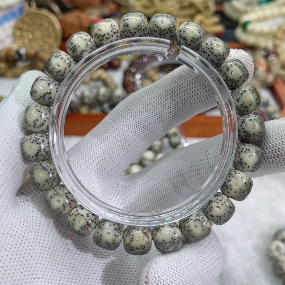 手串星月菩提9石玉糯冰10×9同枝正月人工精抛单圈