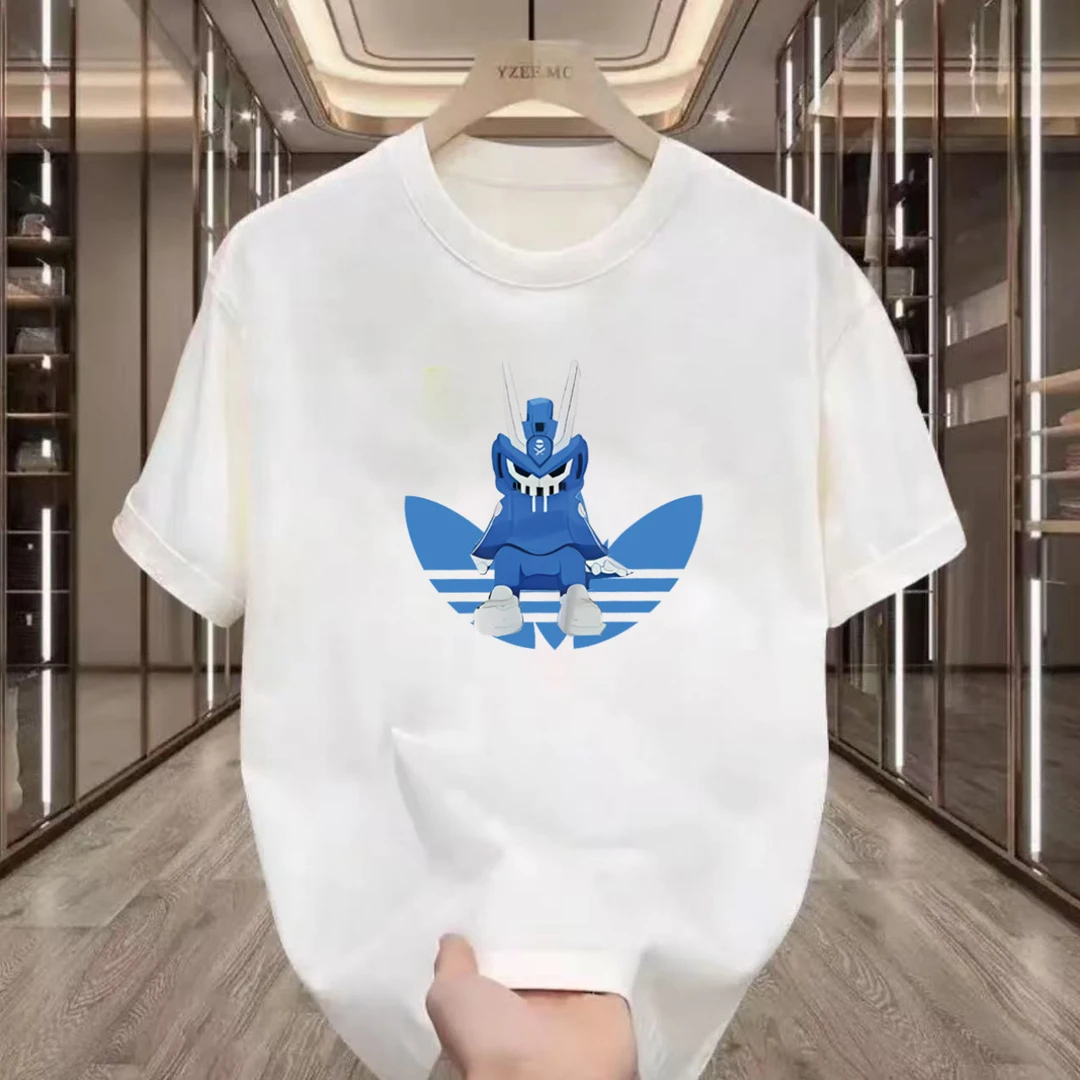 重磅新疆长绒棉夏季短袖男女休闲透气圆领印花纯棉T恤 蓝蓝