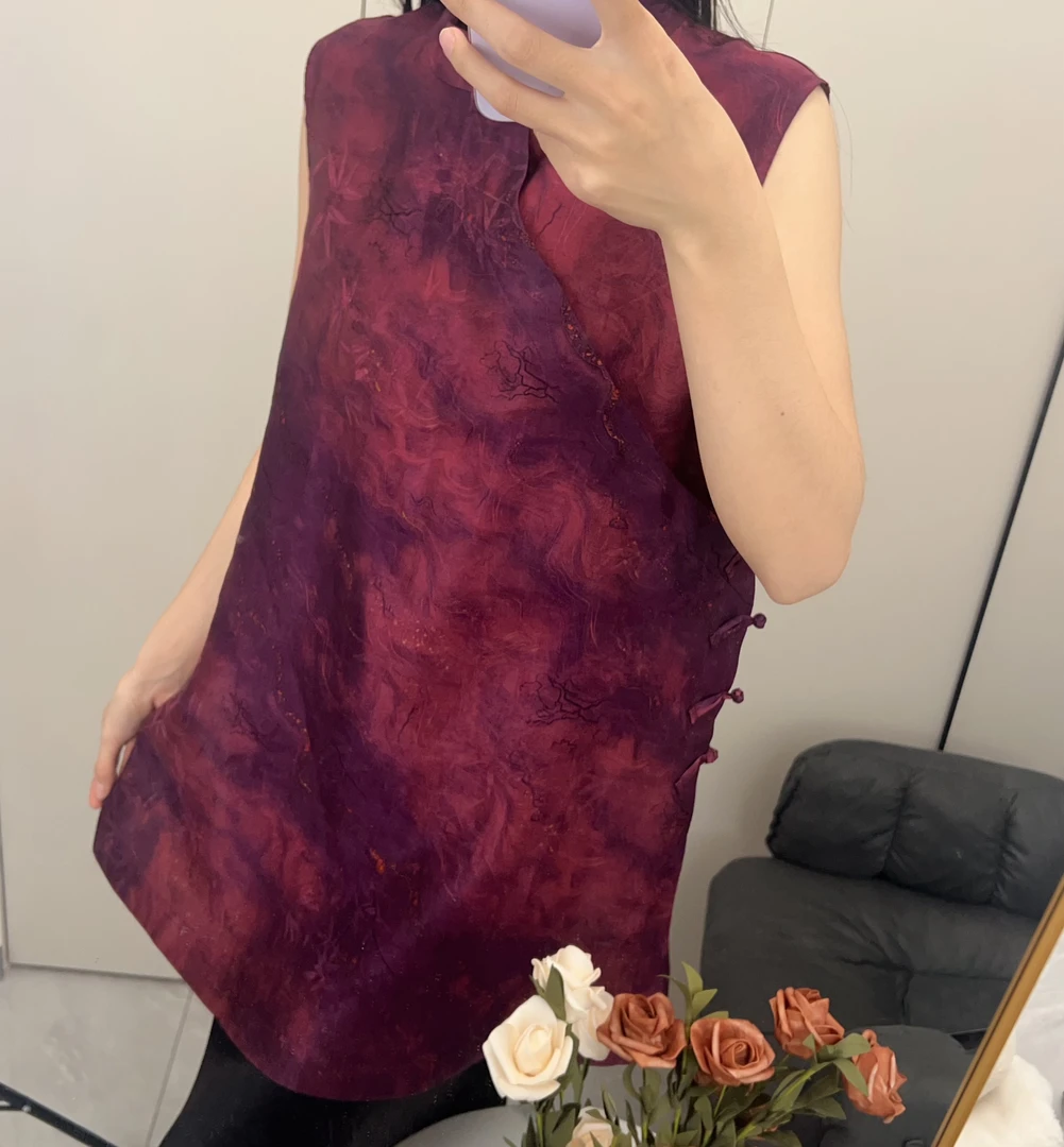 100桑蚕丝香云纱奥黛紫色瑶池仙境