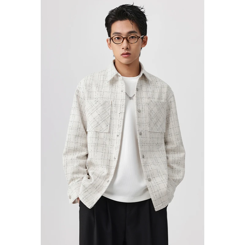 【衬衫式夹克】男士小香风短款时尚外套宽松长袖格子休闲夹克GGJ35