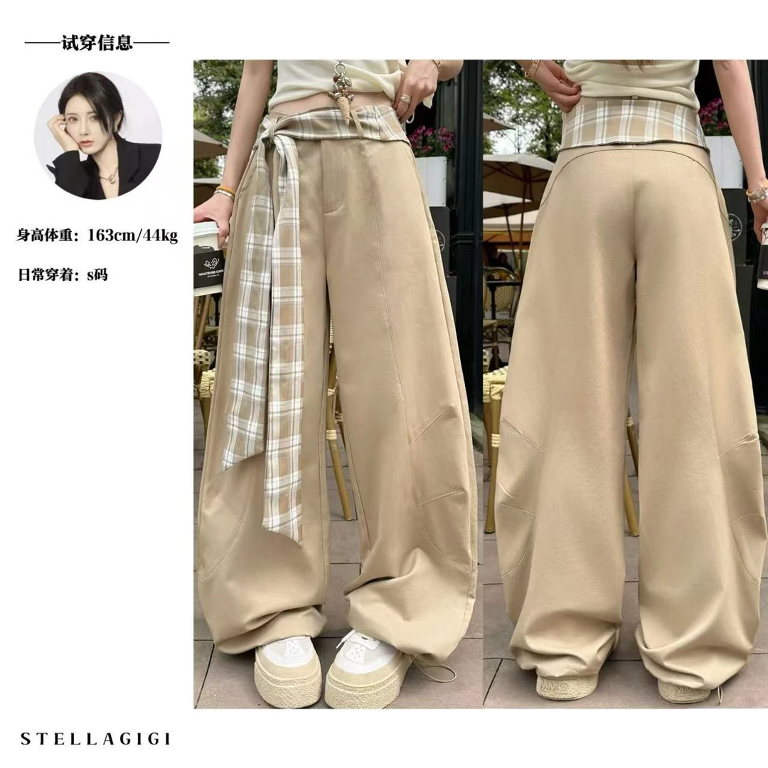 SG / 杨依姗 SS复古时髦格纹腰带直筒休闲裤K-20250796