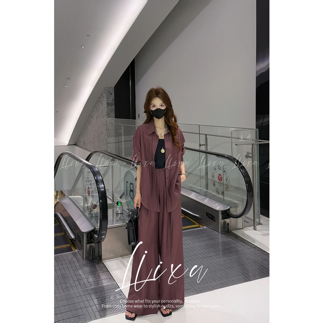 Liixu轻奢松弛感套装女春装韩系高级衬衫阔腿裤三件套L51TZ259