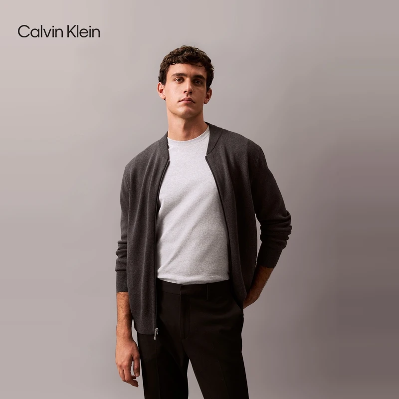 CK Jeans25秋季新款男士纯棉商务休闲棒球领针织开衫外套40EM311