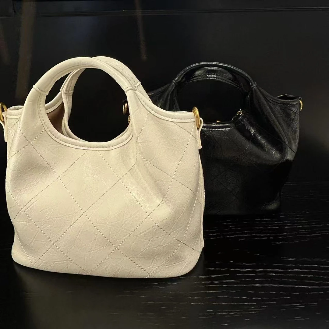 COCO DICV2025新款高端定制时尚女包 阳菜篮 米白黑色24cm