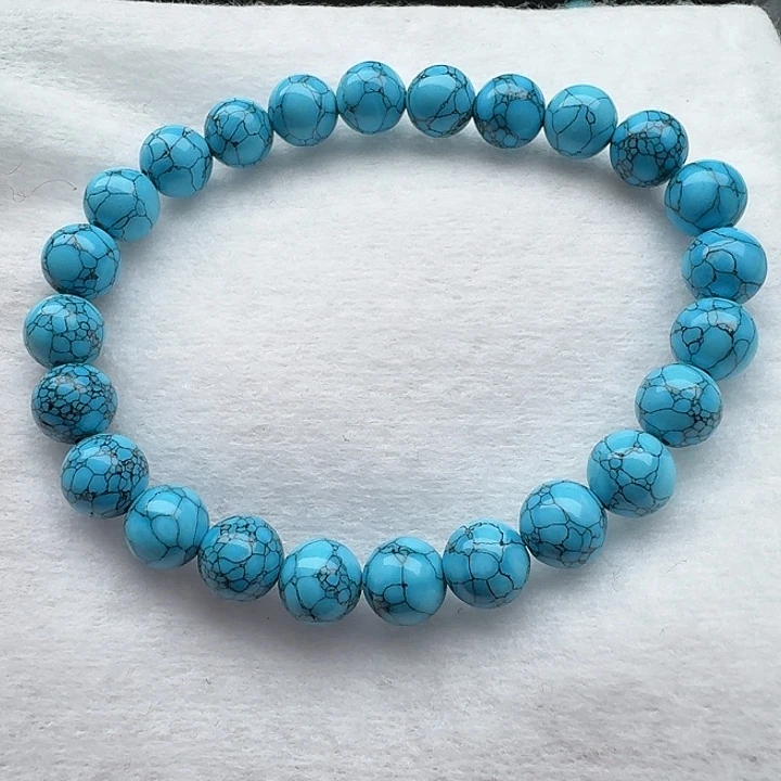 尺寸：8➕蓝网花纹圆珠手串