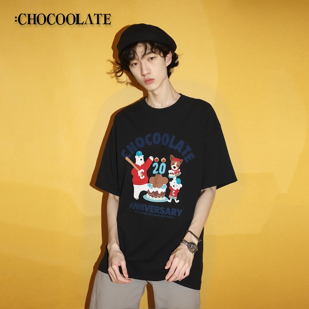 it:CHOCOOLATE【防污防汗渍】20周年轻奢痞帅情侣T恤印花棉短袖t恤