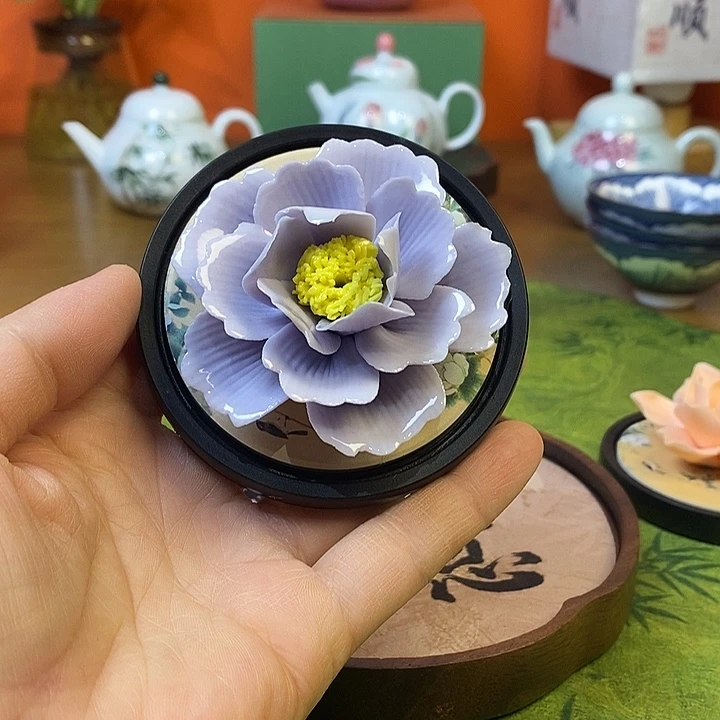 瓷片线香插牡丹花紫色