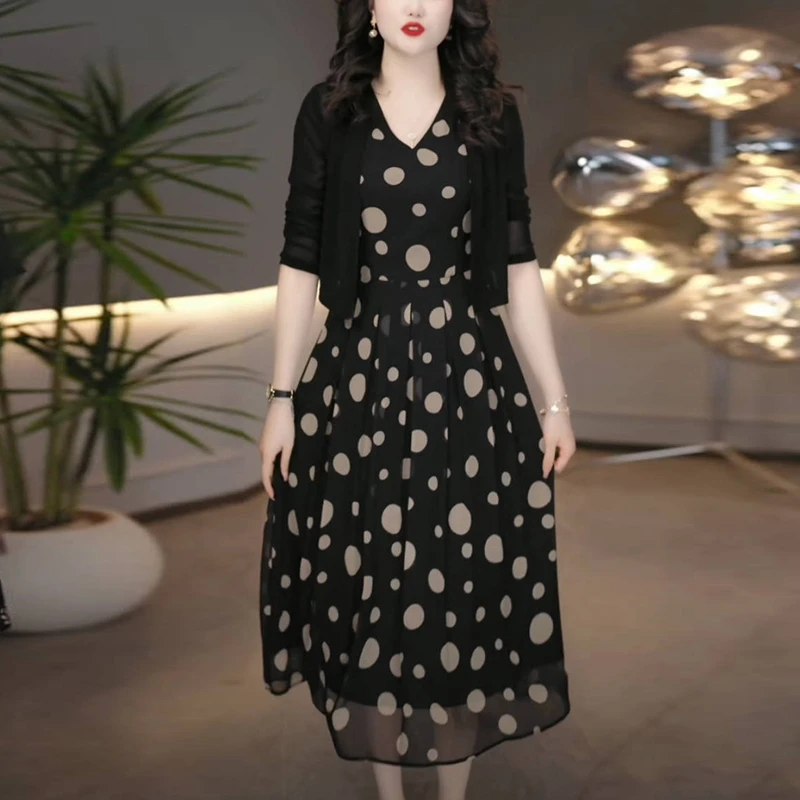 春夏季微胖女装显瘦套装气质裙子女2025新款爆款洋气两件套连衣裙