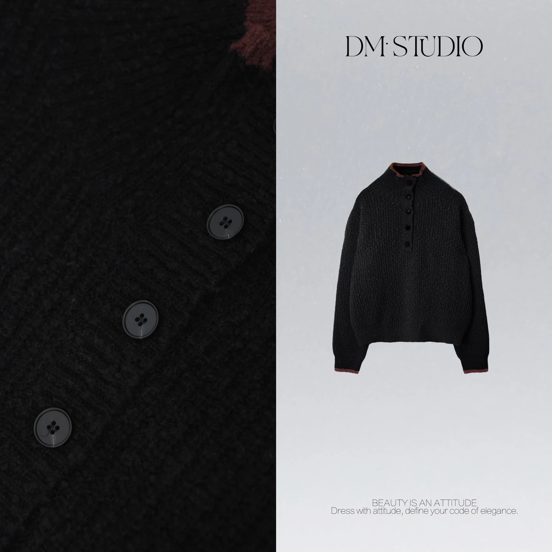 DEDM•STUDIO/秋冬气质百搭极简风长袖半排扣针织衫2512ZZS/210