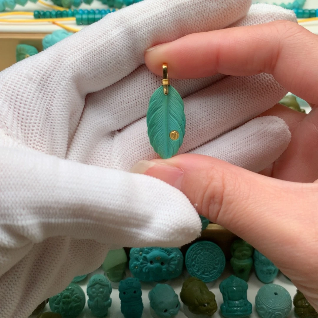 胖***鱼绿松石18K金镶嵌配饰