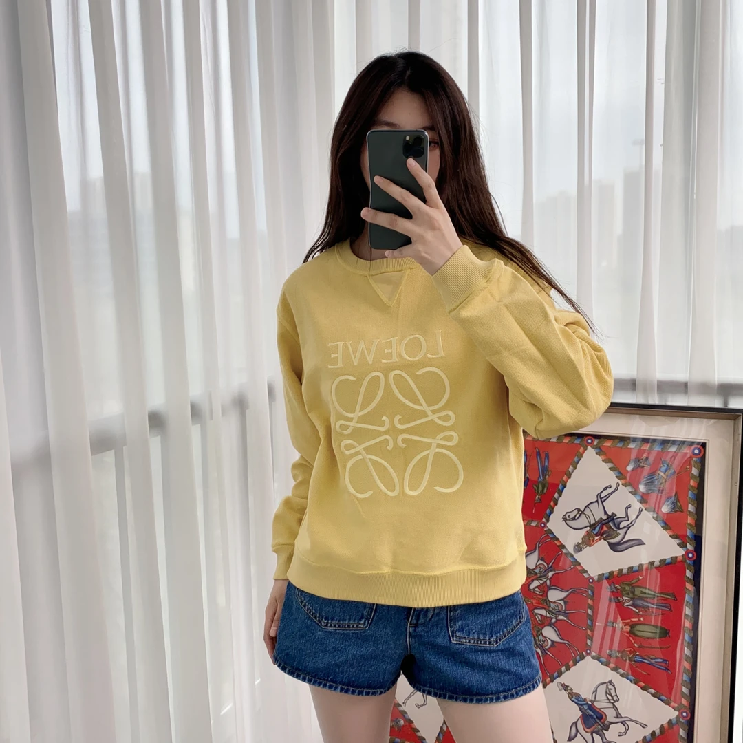 95新 LOEWE/罗意威 麦殿/毛巾料logo卫衣M码黄色/250409WXRYS37