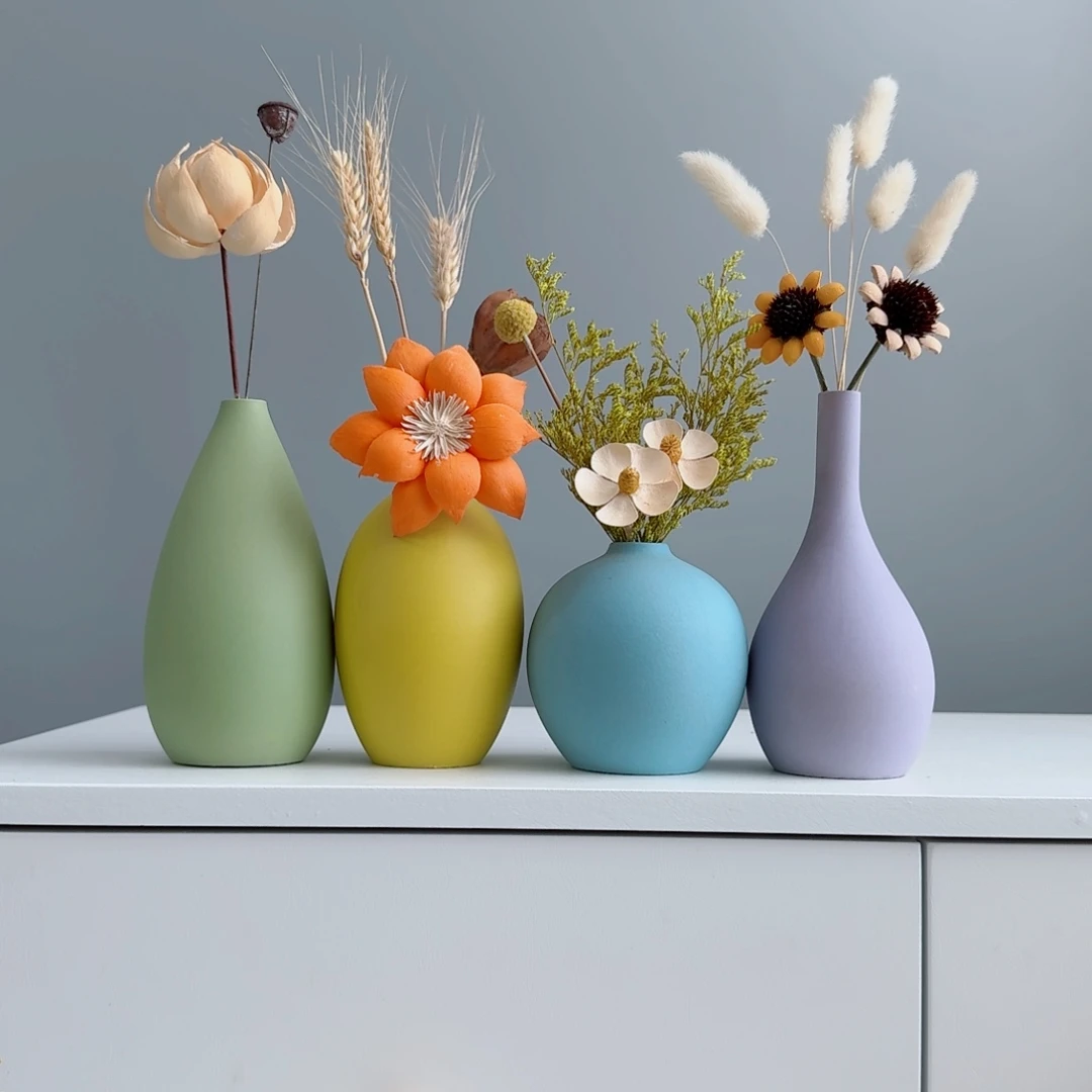 摆件陶瓷小花瓶摆件含花总高约20-30cm