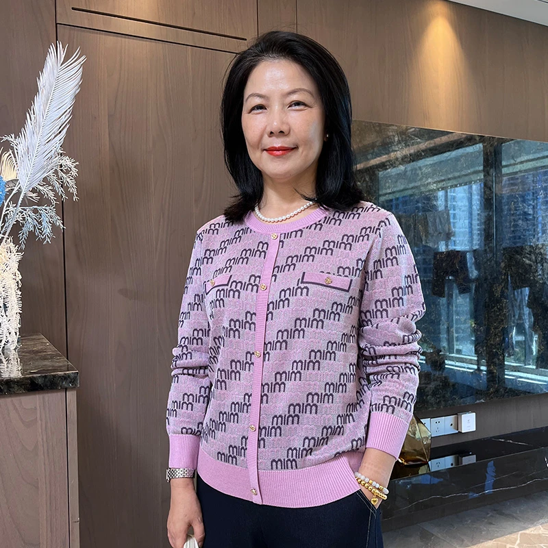 秋季高档天丝长袖小香风温柔妈妈针织圆领套衫F827