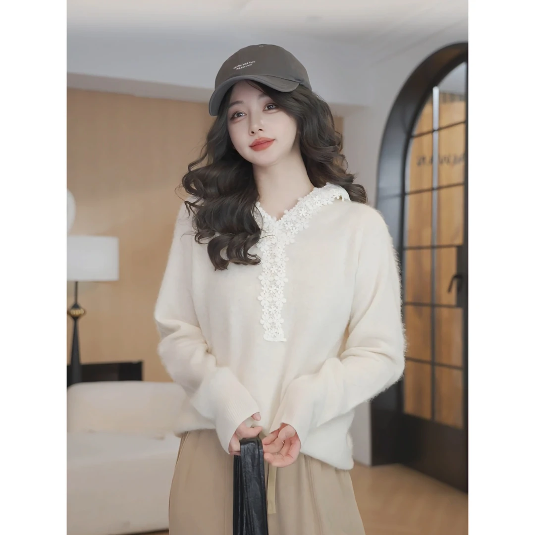 余紫绮【云朵吐司】山羊绒+绵羊毛连帽女秋冬毛衣打底YZ1113065