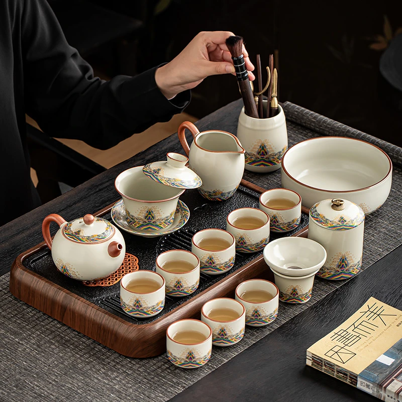 汝窑功夫茶具套装茶室办公室家用待客茶道器物泡茶专用高端礼盒装