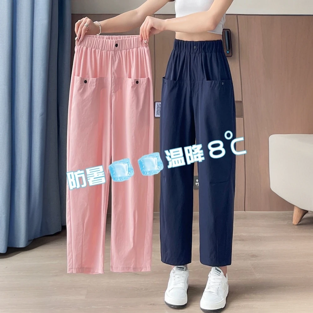 天丝亚麻气球裤女2025夏季款高腰小个子九分裤垂感垂感麻料哈伦裤