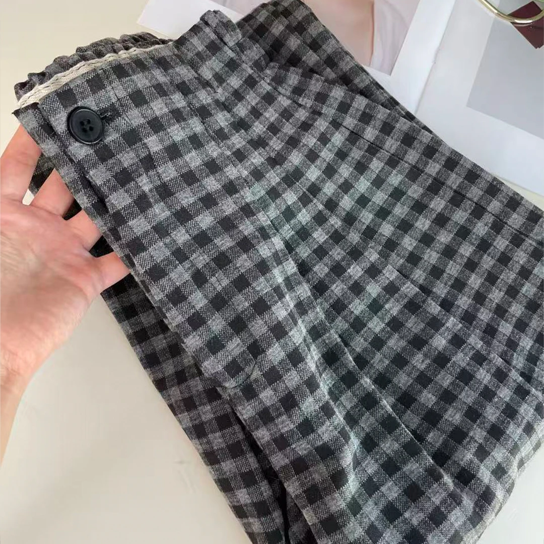 格子阔腿裤女2025新款春秋款小个子直筒宽松窄版休闲慵懒风裤子