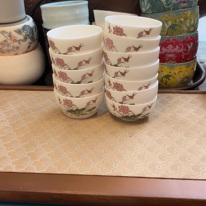 陶瓷单杯微瑕12个荷塘情趣