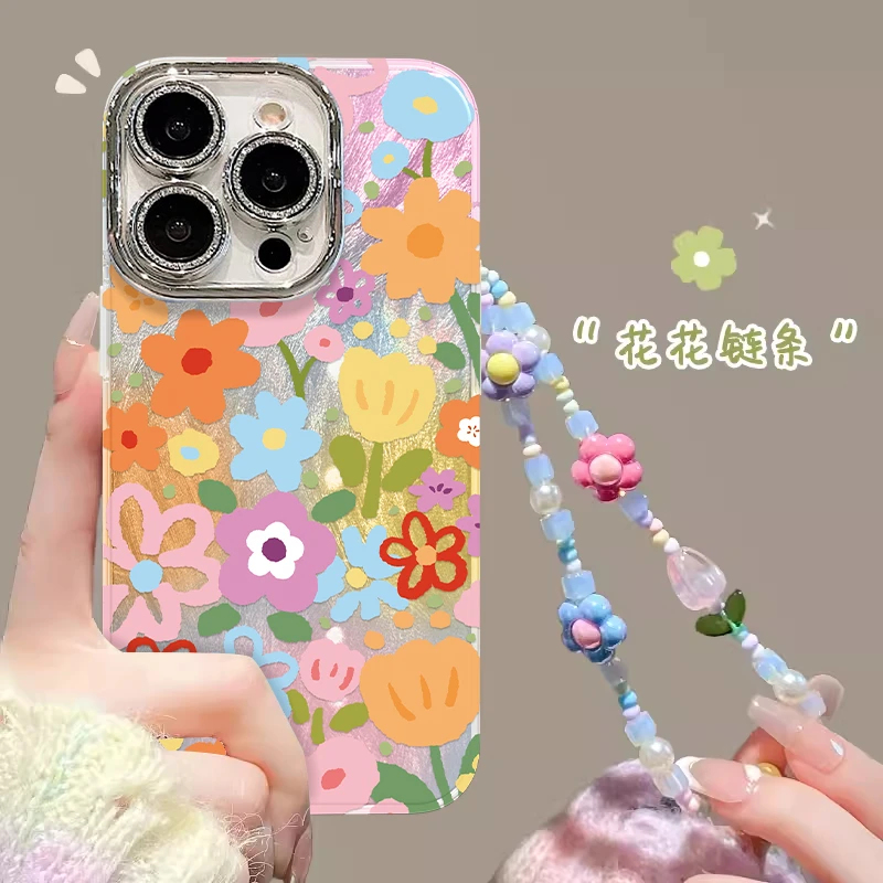 适用于苹果16彩色花朵手机壳oppo华为vivo可爱小清新流行个性女款