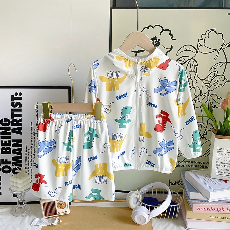 儿童中大童透气夏季50+套装冰感轻薄连帽男女宝防晒装新男童女童