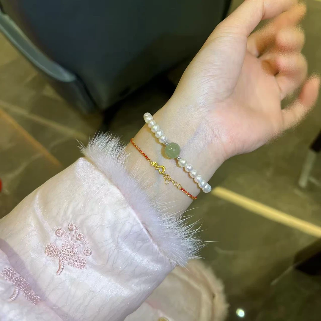 足银手链 旺莱 908 淡水珠河田圆珠手串Y905331045-56 凤选