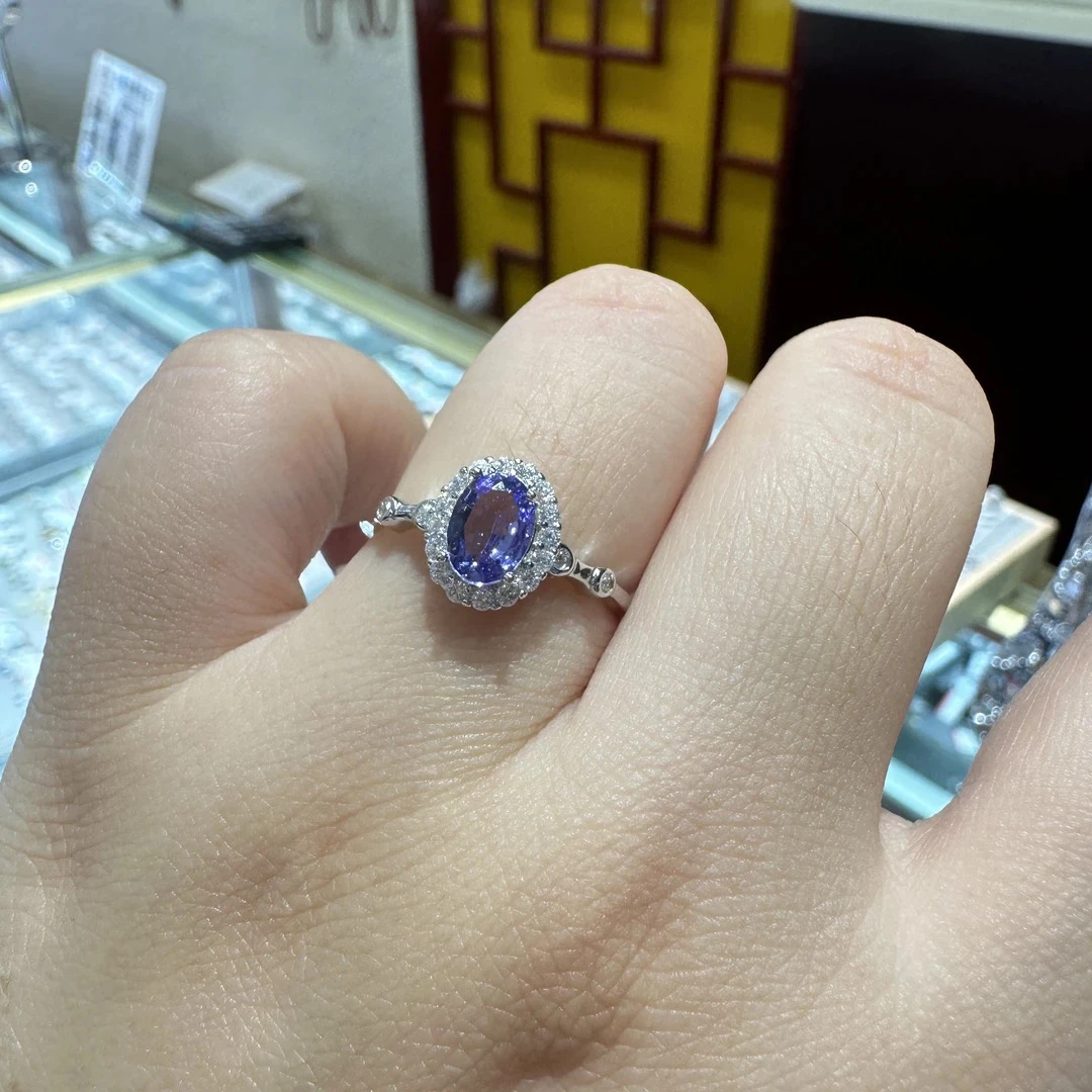 【467】天然坦桑石戒指银s925戴妃款