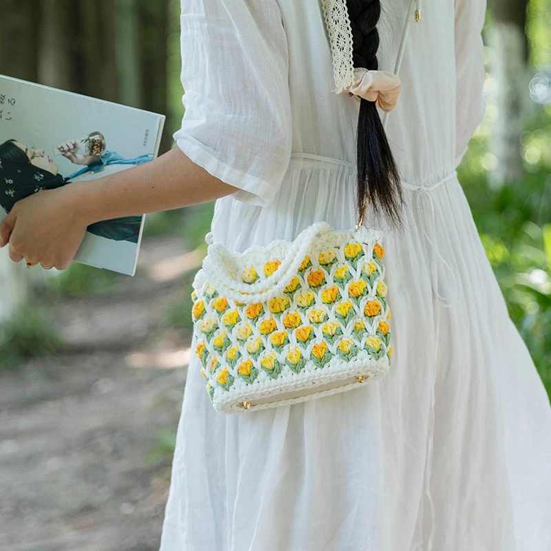 手工diy毛线钩织郁金香手提包材料包新手自制包包礼物送闺蜜编织