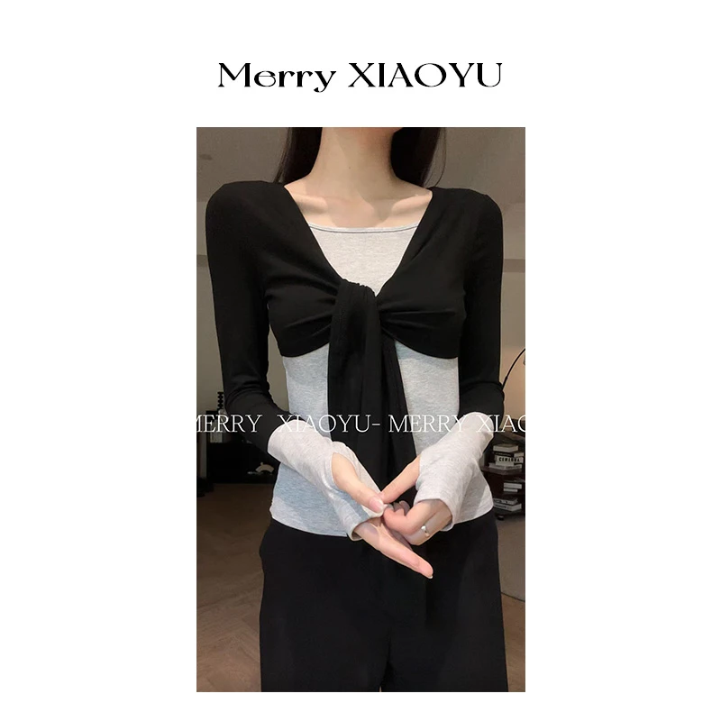 【小鱼】辣妹披肩设计感长袖小众显瘦黑色百搭气质洋气上衣