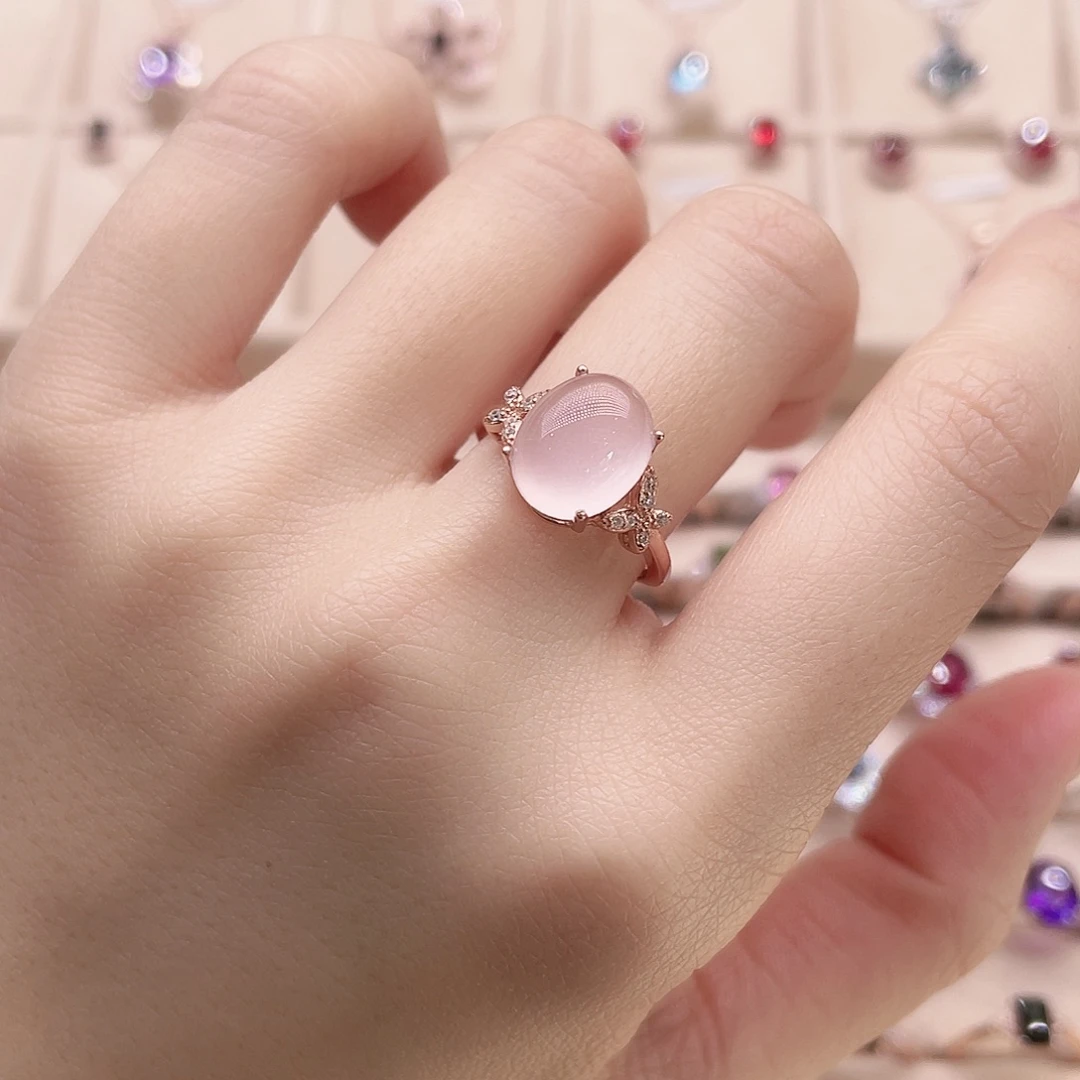 芙蓉石戒指银S925镶嵌开口