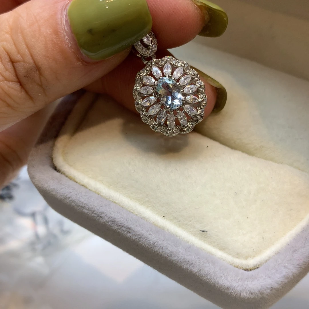 银S925镶嵌颈饰海蓝宝石