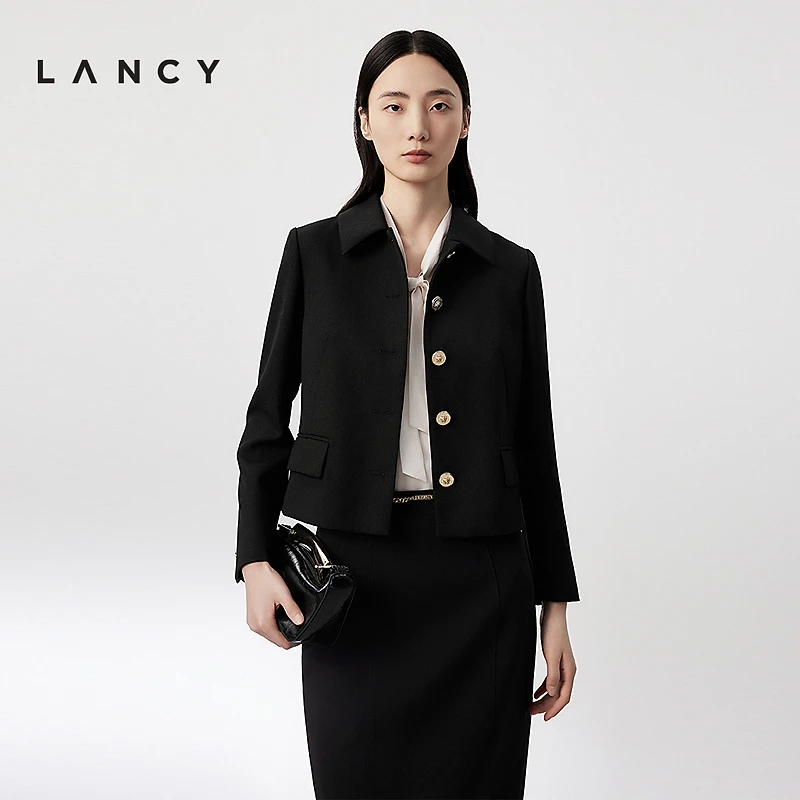 LANCY/朗姿2024春季新款修身直筒短款外套女短上衣