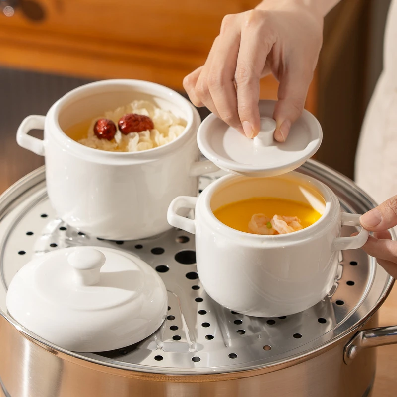 双耳陶瓷炖盅带盖隔水炖罐小汤盅燕窝补品炖罐家用养生炖碗蒸蛋盅