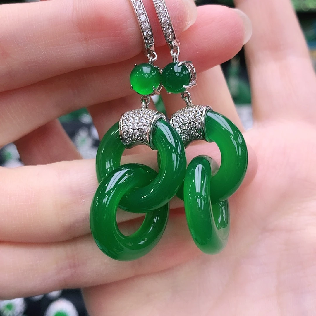 玛瑙/玉髓耳坠银S925镶嵌